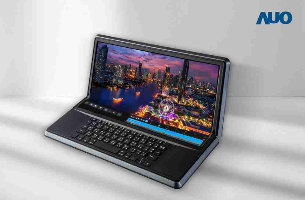 赏金国际14.6吋Micro LED折迭显示屏幕，，搭配半径4mm的弯折绞炼，，以及高画素、、、高亮度、、、高对比度的显示技术特点，，，即便在大视角下仍保有绝佳色相与亮度