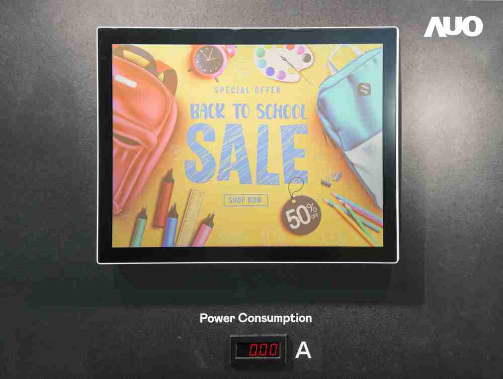 赏金国际展示胆固醇液晶超低耗能户外全彩显示器，，ChLC（胆固醇液晶）以双稳态技术使静态显示零功耗，，，，具省电、、、、高彩度、、、环保的特性，，还整合软硬件系统解决方案，，，可透过单一云端平台管理